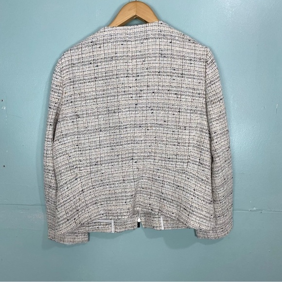 Lafayette 148 Tweed White Cream Metallic Black Jacket Zip Up Sz 14 - Picture 5 of 6